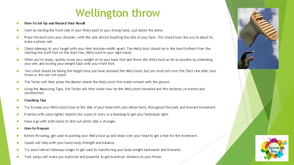 Wellington throw How To Set Up and Record Your Result Start by holding the