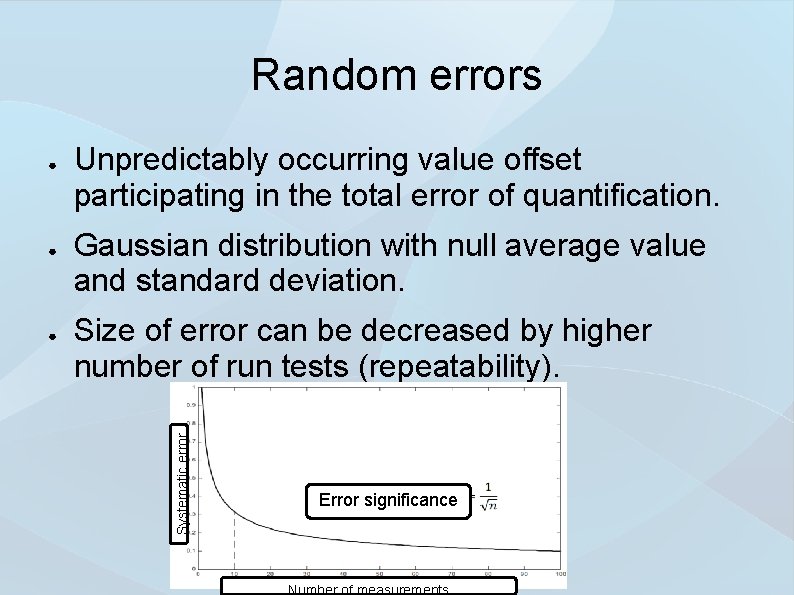 Random errors ● ● Unpredictably occurring value offset participating in the total error of