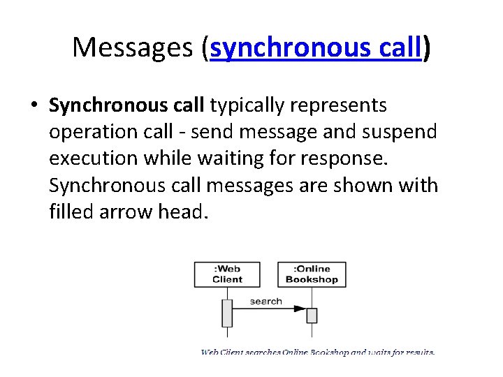 Messages (synchronous call) • Synchronous call typically represents operation call - send message and