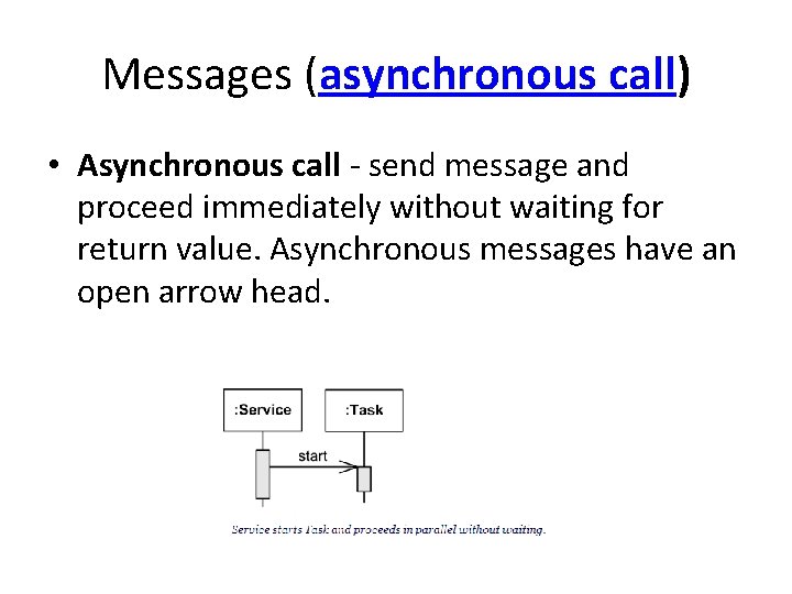 Messages (asynchronous call) • Asynchronous call - send message and proceed immediately without waiting