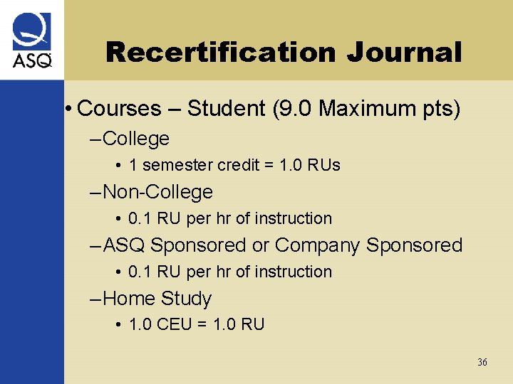 Recertification Journal • Courses – Student (9. 0 Maximum pts) – College • 1
