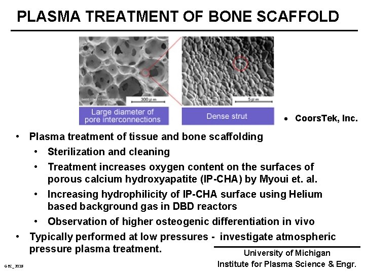 PLASMA TREATMENT OF BONE SCAFFOLD · Coors. Tek, Inc. • Plasma treatment of tissue