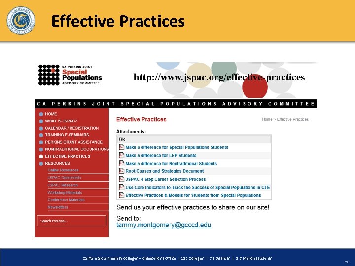 Effective Practices California Community Colleges – Chancellor’s Office | 112 Colleges | 72 Districts