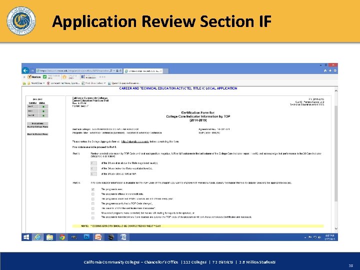 Application Review Section IF California Community Colleges – Chancellor’s Office | 112 Colleges |
