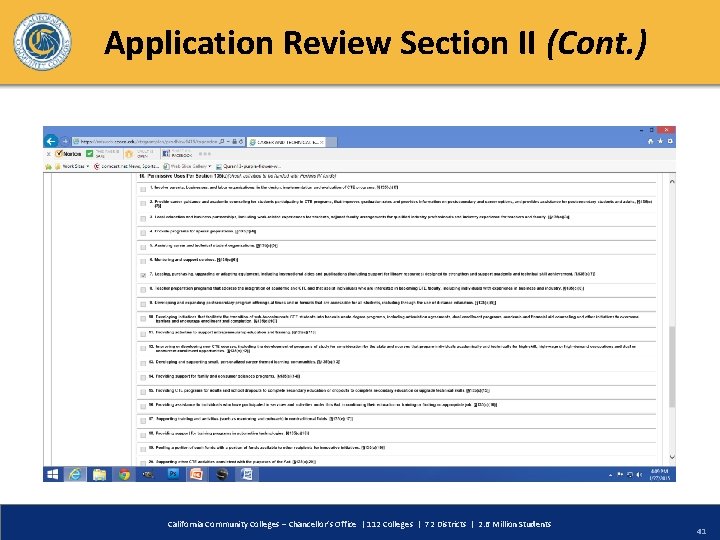 Application Review Section II (Cont. ) California Community Colleges – Chancellor’s Office | 112