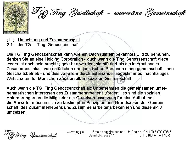 ( II ) Umsetzung und Zusammenspiel 2. 1. der TG Ting Genossenschaft Die TG