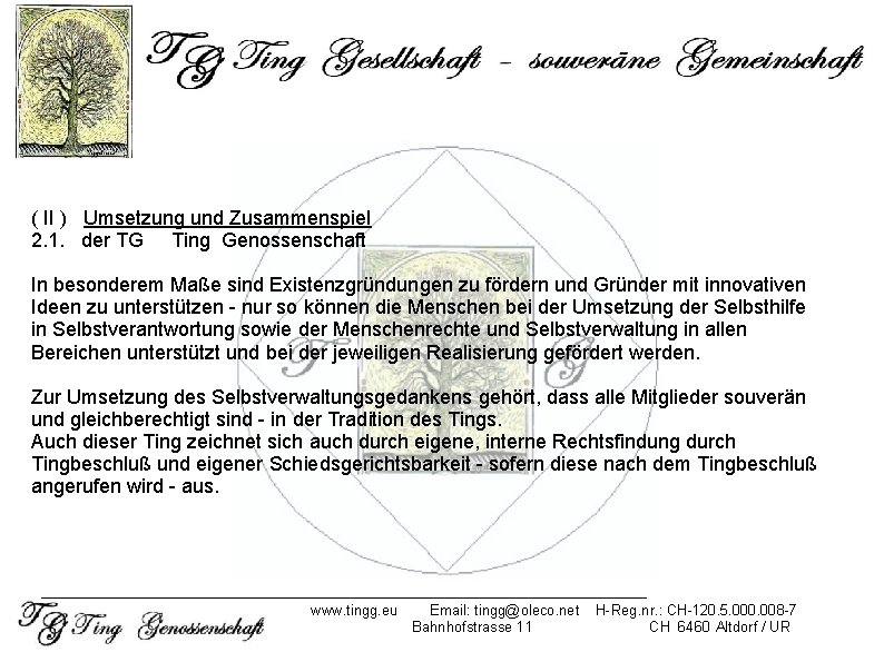 ( II ) Umsetzung und Zusammenspiel 2. 1. der TG Ting Genossenschaft In besonderem