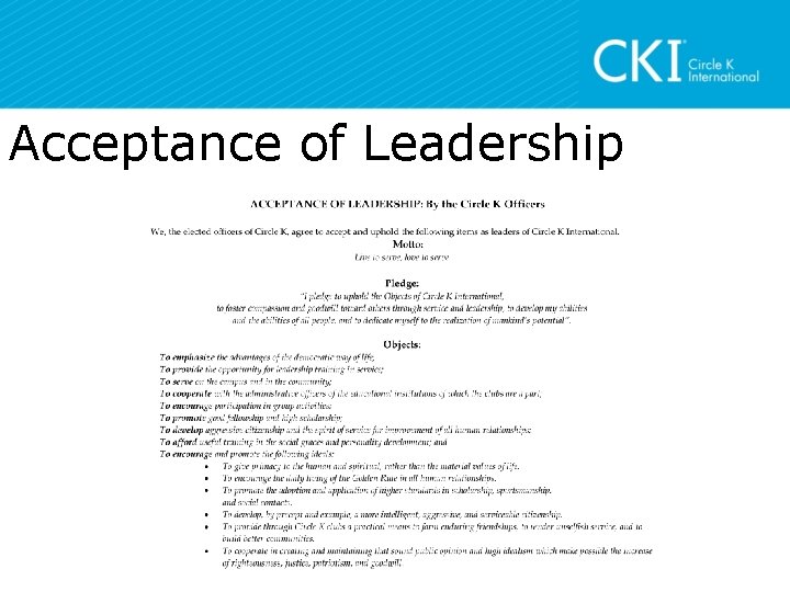 Acceptance of Leadership 