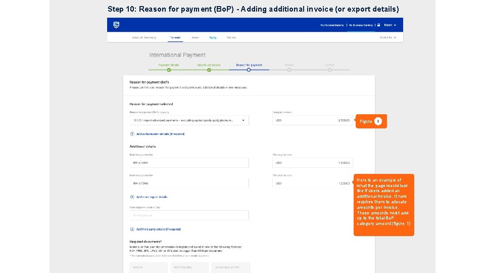 Step 10: Reason for payment (Bo. P) - Adding additional invoice (or export details)