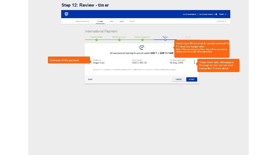 Step 12: Review - timer Users have 30 seconds to accept and book the