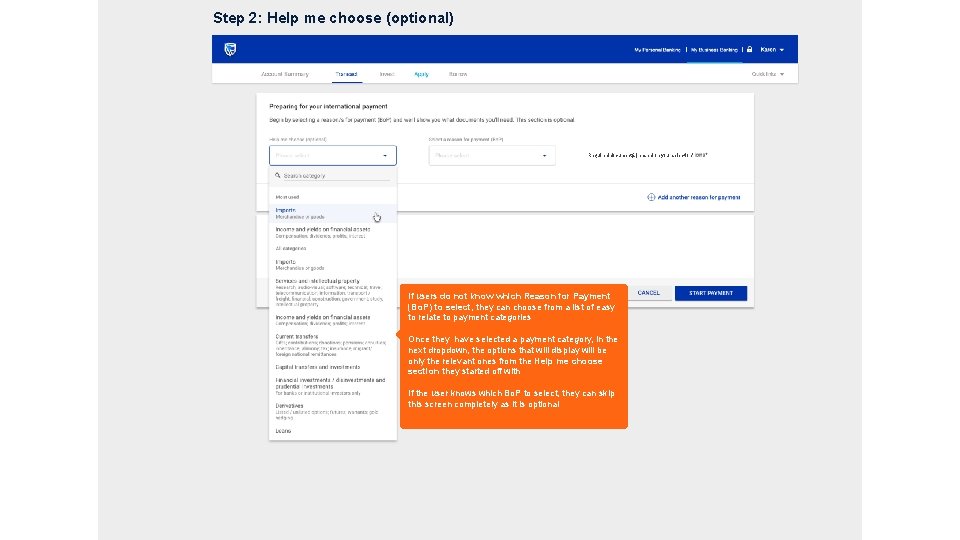 Step 2: Help me choose (optional) Required document(s) based on your selection* If users