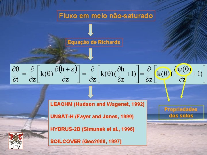 Fluxo em meio não-saturado Equação de Richards LEACHM (Hudson and Wagenet, 1992) UNSAT-H (Fayer