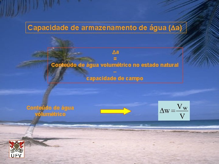 Capacidade de armazenamento de água (Da) Da = Conteúdo de água volumétrico no estado