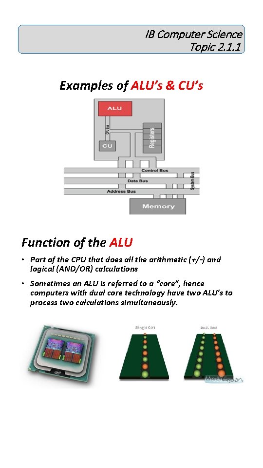 IB Computer Science Topic 2. 1. 1 Examples of ALU’s & CU’s Function of IB Computer Science Topic 2. 1. 1 Examples of ALU’s & CU’s Function of