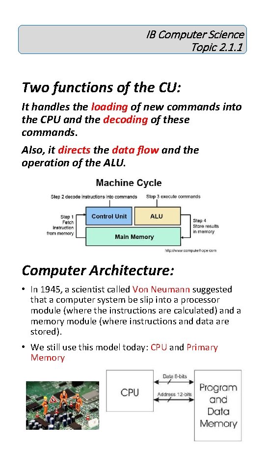 IB Computer Science Topic 2. 1. 1 Two functions of the CU: It handles IB Computer Science Topic 2. 1. 1 Two functions of the CU: It handles