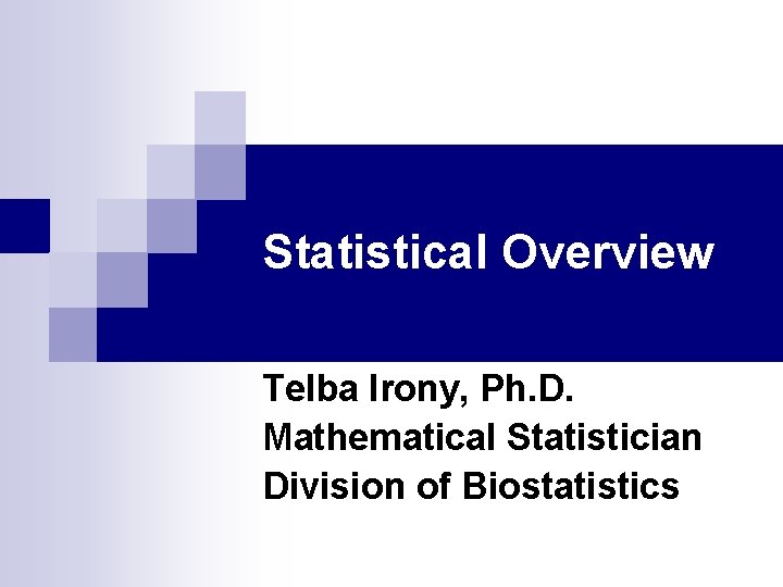 Statistical Overview Telba Irony, Ph. D. Mathematical Statistician Division of Biostatistics 