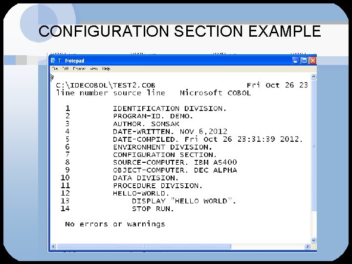 CONFIGURATION SECTION EXAMPLE 