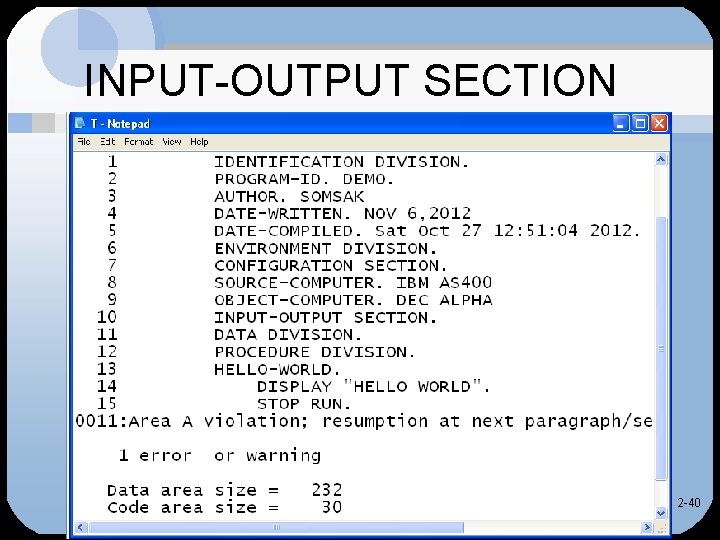 INPUT-OUTPUT SECTION 2 -40 