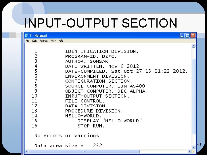 INPUT-OUTPUT SECTION 2 -41 