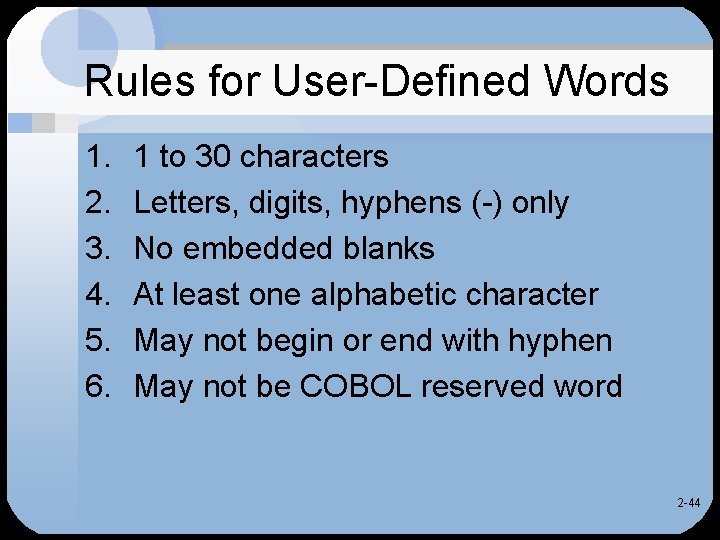 Rules for User-Defined Words 1. 2. 3. 4. 5. 6. 1 to 30 characters