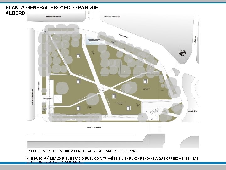 PLANTA GENERAL PROYECTO PARQUE ALBERDI • NECESIDAD DE REVALORIZAR UN LUGAR DESTACADO DE LA