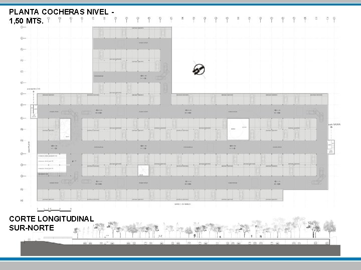 PLANTA COCHERAS NIVEL 1, 50 MTS. CORTE LONGITUDINAL SUR-NORTE 