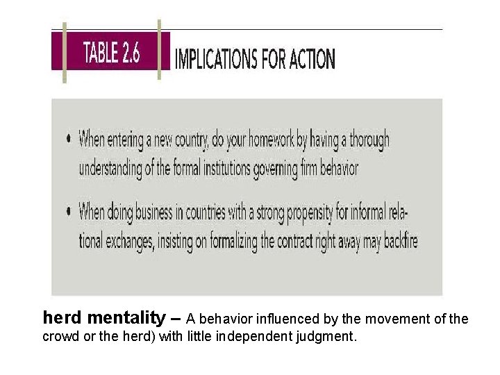 herd mentality – A behavior influenced by the movement of the crowd or the