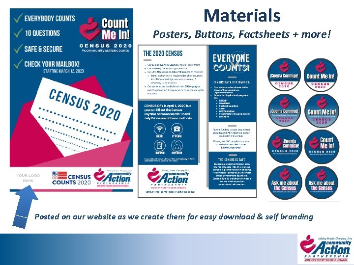 Materials Posters, Buttons, Factsheets + more! Posted on our website as we create them