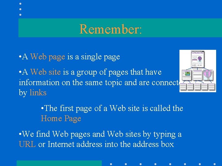 Remember: • A Web page is a single page • A Web site is Remember: • A Web page is a single page • A Web site is