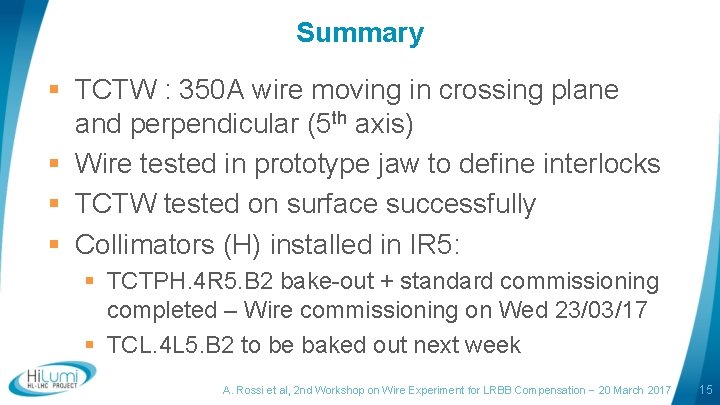 Summary § TCTW : 350 A wire moving in crossing plane and perpendicular (5