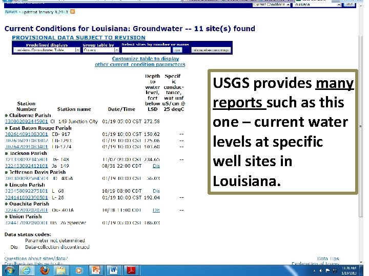 USGS provides many reports such as this one – current water levels at specific