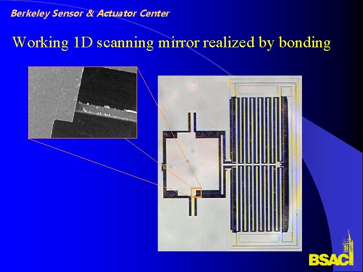 Berkeley Sensor & Actuator Center Working 1 D scanning mirror realized by bonding 