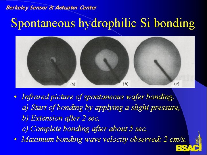 Berkeley Sensor & Actuator Center Spontaneous hydrophilic Si bonding • Infrared picture of spontaneous