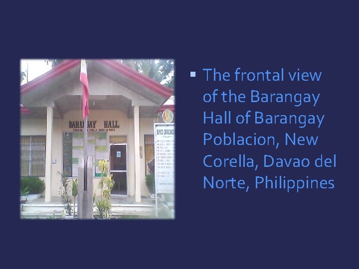  The frontal view of the Barangay Hall of Barangay Poblacion, New Corella, Davao