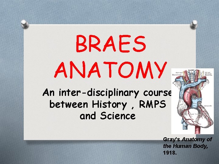 BRAES ANATOMY An inter-disciplinary course between History , RMPS and Science Gray’s Anatomy of