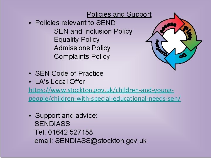 Policies and Support • Policies relevant to SEND SEN and Inclusion Policy Equality Policy