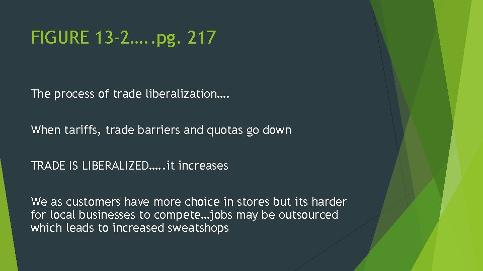 FIGURE 13 -2…. . pg. 217 The process of trade liberalization…. When tariffs, trade