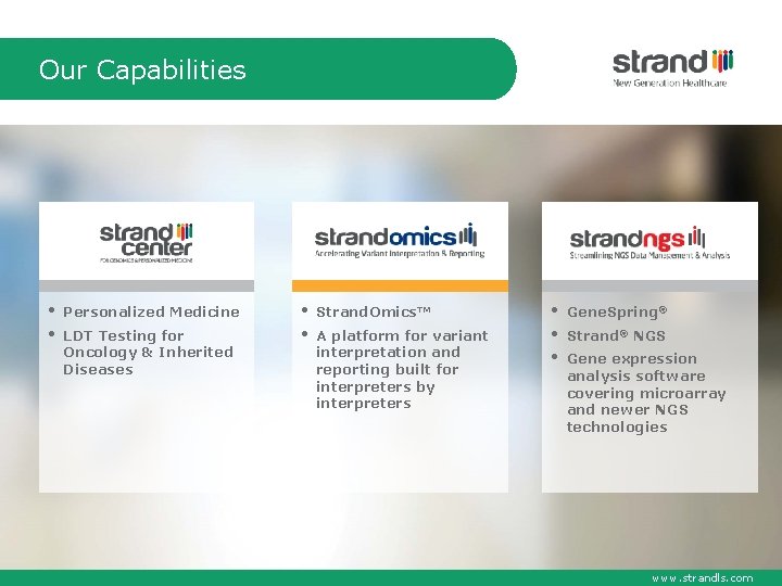 Our Capabilities • • Personalized Medicine LDT Testing for Oncology & Inherited Diseases •