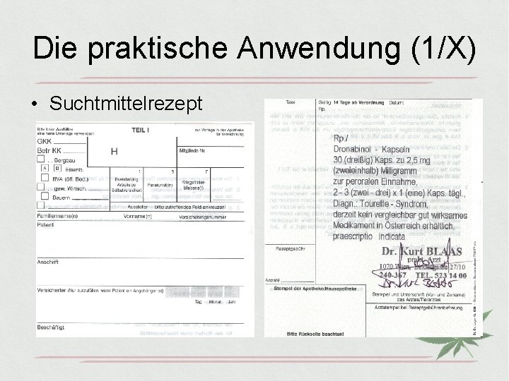 Die praktische Anwendung (1/X) • Suchtmittelrezept 