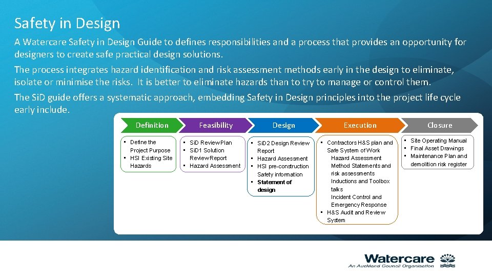 Safety in Design A Watercare Safety in Design Guide to defines responsibilities and a