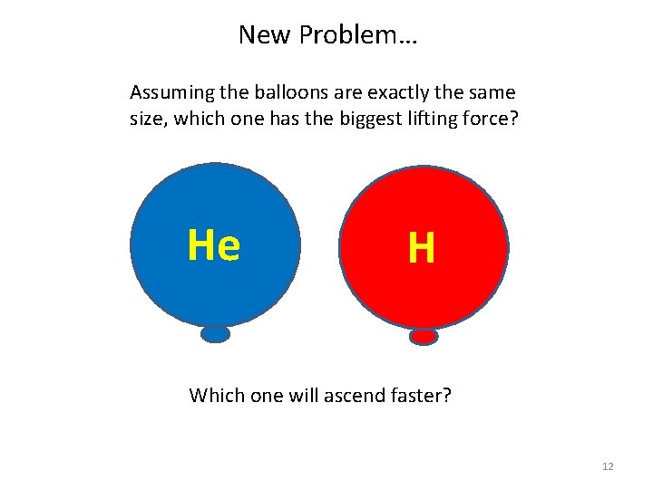 New Problem… Assuming the balloons are exactly the same size, which one has the