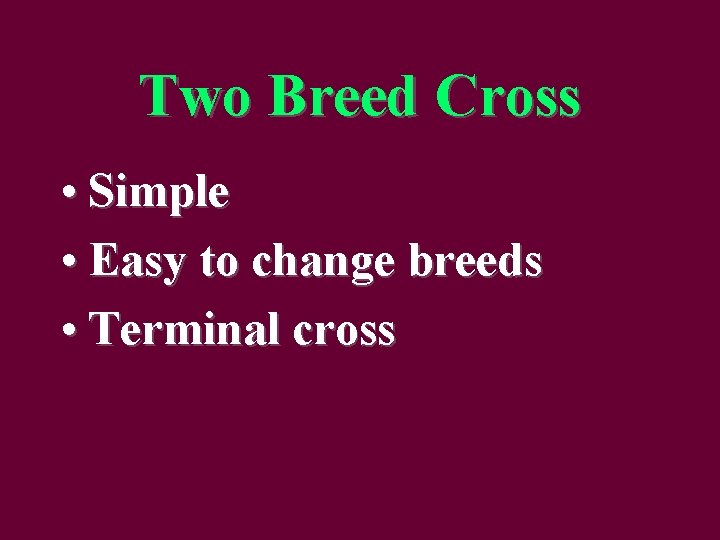 Two Breed Cross • Simple • Easy to change breeds • Terminal cross 