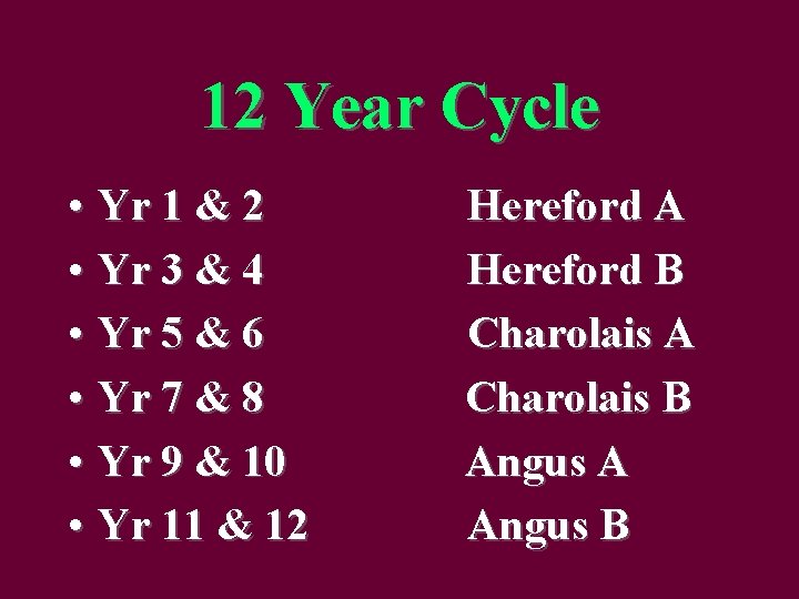 12 Year Cycle • Yr 1 & 2 • Yr 3 & 4 •