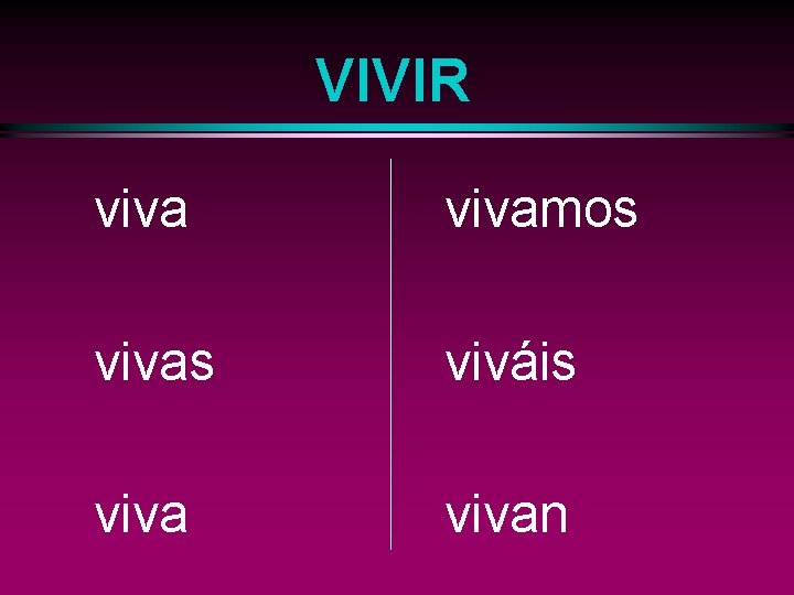 VIVIR vivamos vivas viváis vivan 