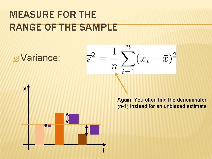 MEASURE FOR THE RANGE OF THE SAMPLE Variance: x Again: You often find the