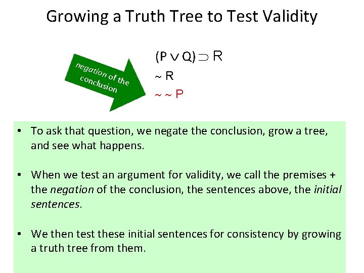Growing a Truth Tree to Test Validity neg atio con n of th clus