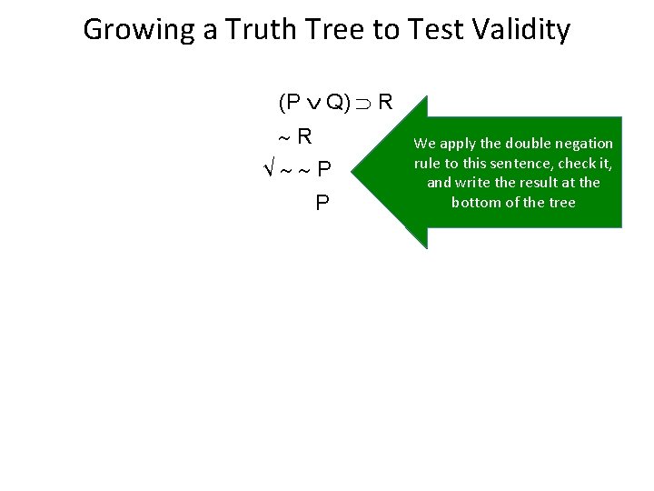 Growing a Truth Tree to Test Validity (P Q) R R √ P P