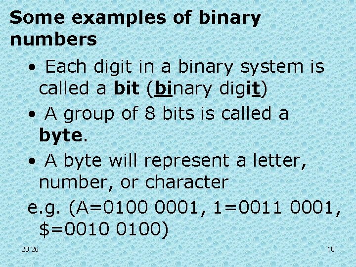 Some examples of binary numbers • Each digit in a binary system is called Some examples of binary numbers • Each digit in a binary system is called