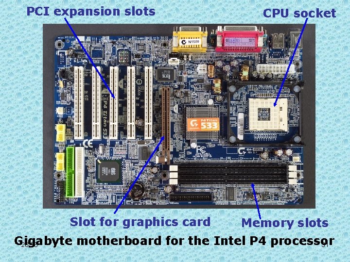 PCI expansion slots Slot for graphics card CPU socket Memory slots Gigabyte motherboard for PCI expansion slots Slot for graphics card CPU socket Memory slots Gigabyte motherboard for