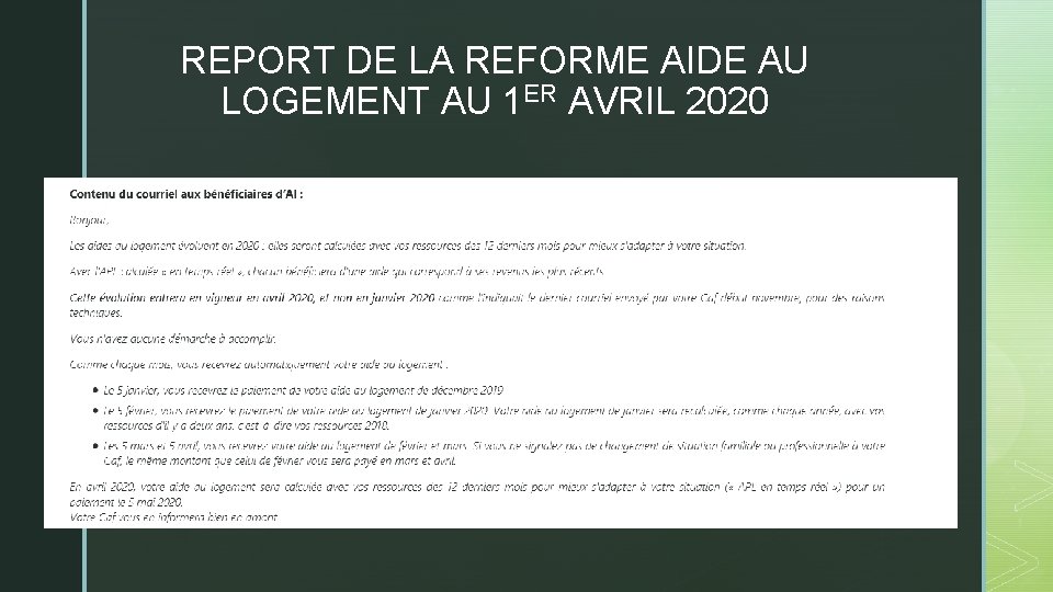 REPORT DE LA REFORME AIDE AU LOGEMENT AU 1 ER AVRIL 2020 